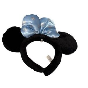 Disney Minnie Mouse Ears Blue Bow Silver Swirl Disneyland Walt World Headband